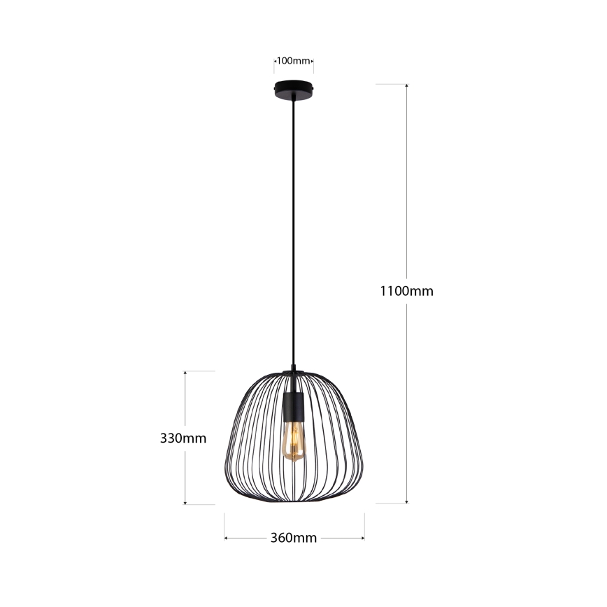 Κρεμαστό φωτιστικό OVELLA με καλώδιο, 1xE27/15W/230V, Ø 36 εκ., μαύρο