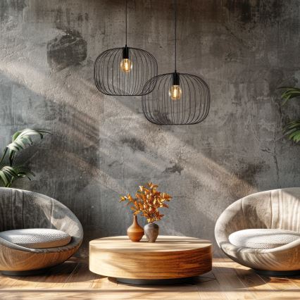 Κρεμαστό φωτιστικό OVELLA με καλώδιο, 1xE27/15W/230V, διάμ. 46 εκ., μαύρο