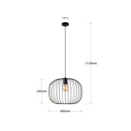 Κρεμαστό φωτιστικό OVELLA με καλώδιο, 1xE27/15W/230V, διάμ. 46 εκ., μαύρο