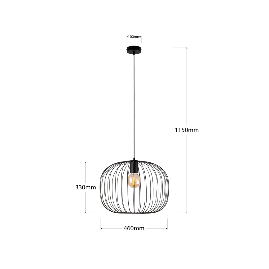 Κρεμαστό φωτιστικό OVELLA με καλώδιο, 1xE27/15W/230V, διάμ. 46 εκ., μαύρο