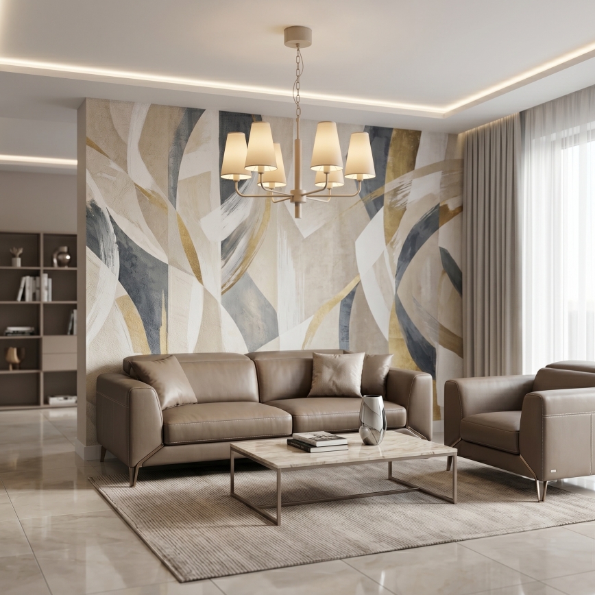 Κρεμαστό φωτιστικό σε αλυσίδα TORTOLA 6xE14/15W/230V μπεζ