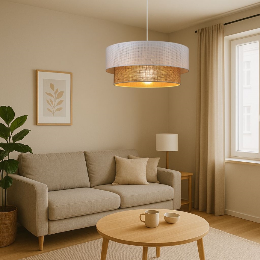 Κρεμαστό φωτιστικό σε καλώδιο BORHO 1xE27/60W/230V Ø 40 cm λευκό/γιούτα