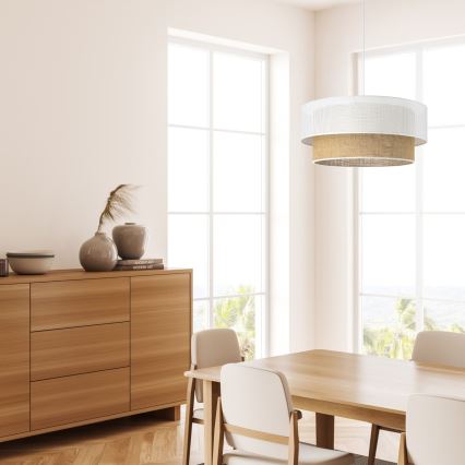 Κρεμαστό φωτιστικό σε καλώδιο BORHO 1xE27/60W/230V Ø 40 cm λευκό/γιούτα