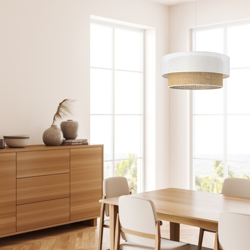 Κρεμαστό φωτιστικό σε καλώδιο BORHO 1xE27/60W/230V Ø 40 cm λευκό/γιούτα