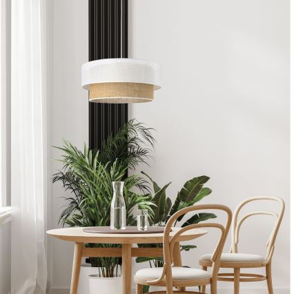 Κρεμαστό φωτιστικό σε καλώδιο BORHO 1xE27/60W/230V Ø 40 cm λευκό/γιούτα