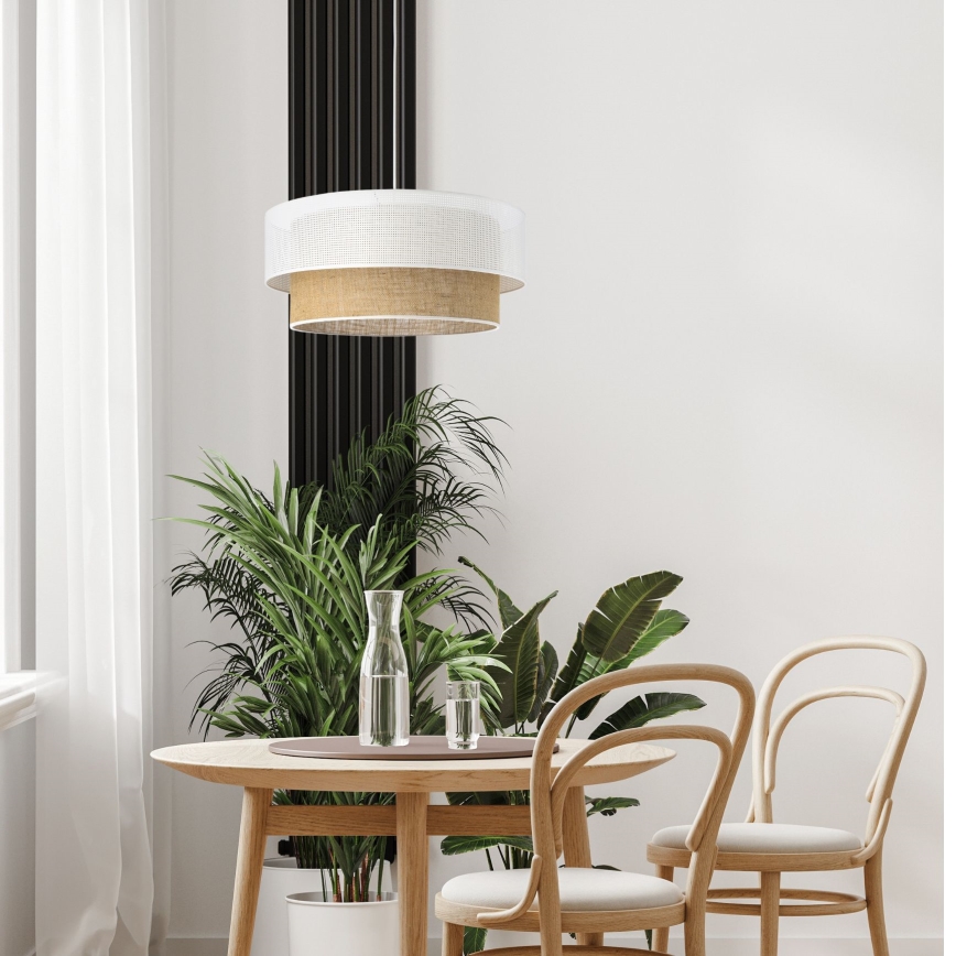 Κρεμαστό φωτιστικό σε καλώδιο BORHO 1xE27/60W/230V Ø 40 cm λευκό/γιούτα