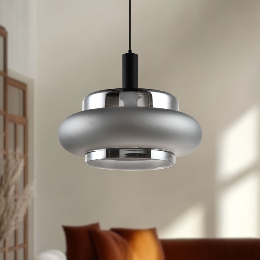 Κρεμαστό φωτιστικό σε καλώδιο BRIZI 1xE27/40W/230V γκρι/καπνιστό
