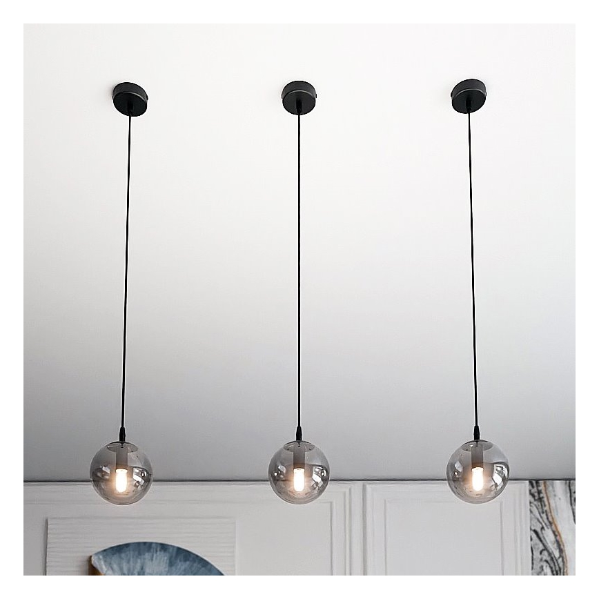 Κρεμαστό φωτιστικό σε καλώδιο COSMO 1xE14/10W/230V διάμ. 14 εκ. μαύρο/καπνιστό μαύρο