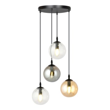 Κρεμαστό φωτιστικό σε καλώδιο COSMO 4xE14/10W/230V διάμ. 40 cm μαύρο/διαφανές/καπνιστό μαύρο/μπεζ