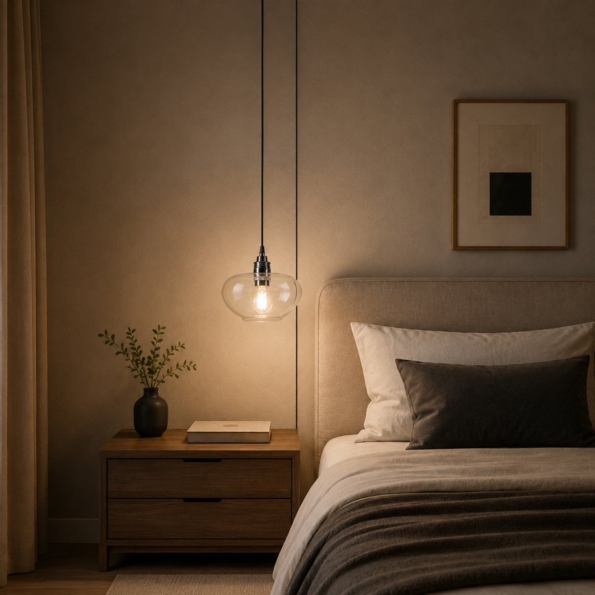 Κρεμαστό φωτιστικό σε καλώδιο FLO 1xE27/15W/230V γυαλιστερό χρώμιο/διάφανο