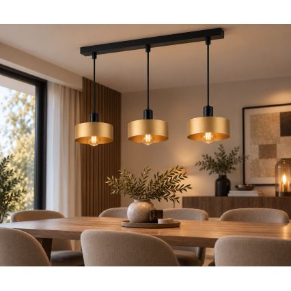 Κρεμαστό φωτιστικό σε καλώδιο HAKI 3xE27/60W/230V χρυσό/μαύρο
