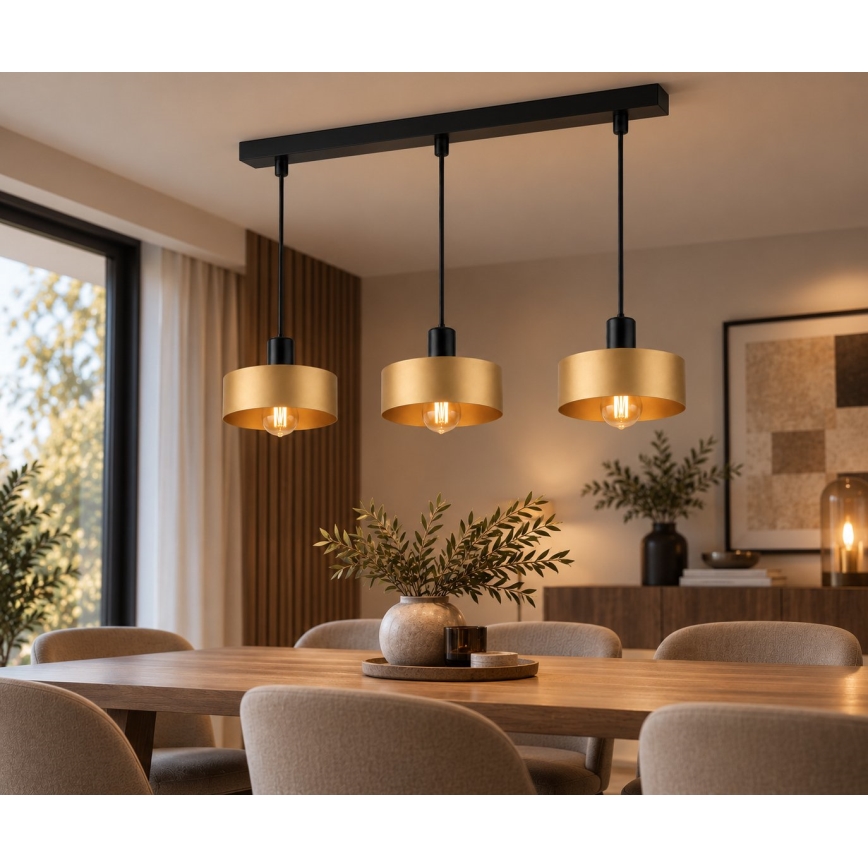 Κρεμαστό φωτιστικό σε καλώδιο HAKI 3xE27/60W/230V χρυσό/μαύρο