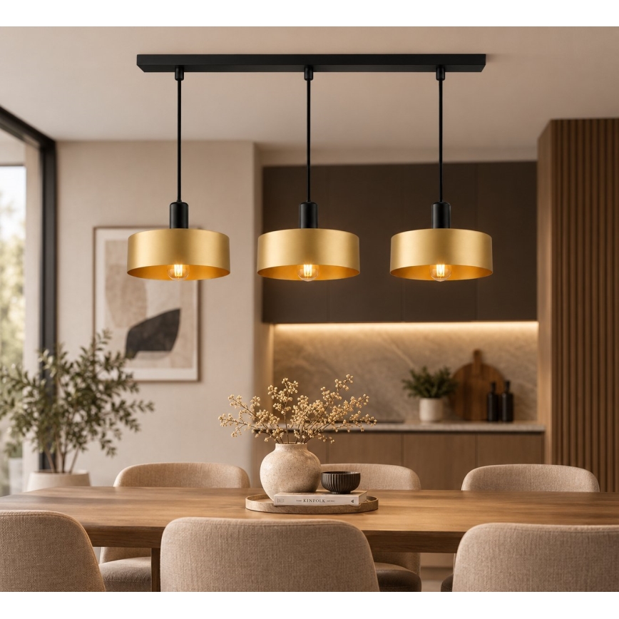 Κρεμαστό φωτιστικό σε καλώδιο HAKI 3xE27/60W/230V χρυσό/μαύρο