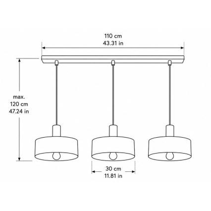 Κρεμαστό φωτιστικό σε καλώδιο HAKI 3xE27/60W/230V χρυσό/μαύρο