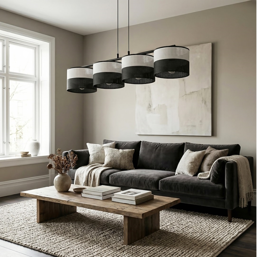 Κρεμαστό φωτιστικό σε καλώδιο KARBON, 4xE27/15W/230V, μαύρο/γκρί