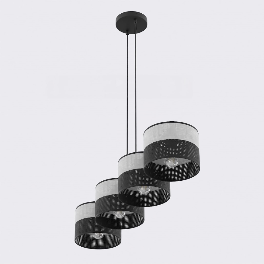 Κρεμαστό φωτιστικό σε καλώδιο KARBON, 4xE27/15W/230V, μαύρο/γκρί
