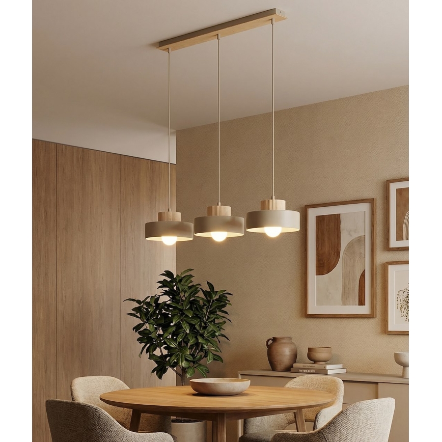 Κρεμαστό φωτιστικό σε καλώδιο KIVI 3xE27/15W/230V μπεζ