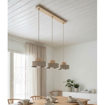 Κρεμαστό φωτιστικό σε καλώδιο KIVI 3xE27/15W/230V μπεζ