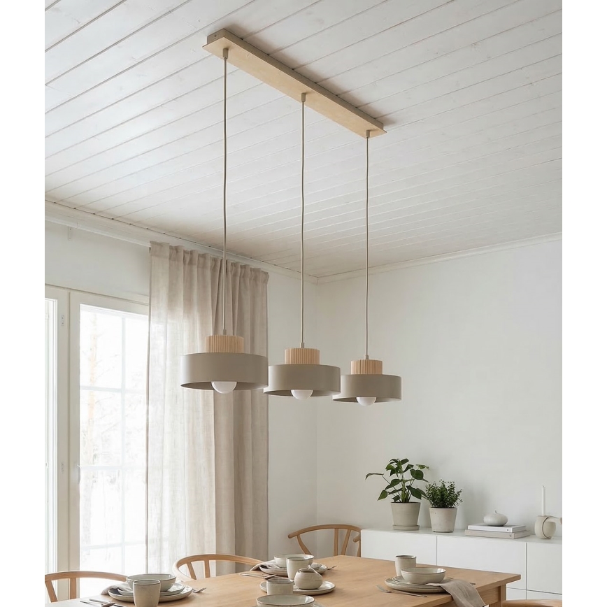 Κρεμαστό φωτιστικό σε καλώδιο KIVI 3xE27/15W/230V μπεζ