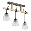Κρεμαστό φωτιστικό σε καλώδιο LEANDRA 3xE27/15W/230V δρυς/μαύρο