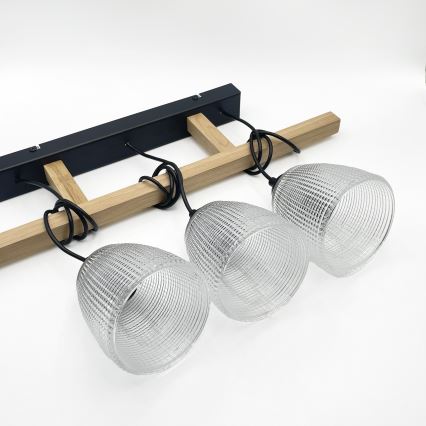 Κρεμαστό φωτιστικό σε καλώδιο LEANDRA 3xE27/15W/230V δρυς/μαύρο