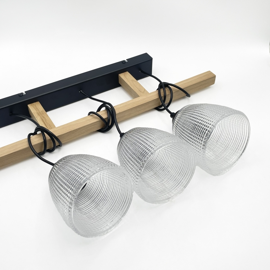 Κρεμαστό φωτιστικό σε καλώδιο LEANDRA 3xE27/15W/230V δρυς/μαύρο