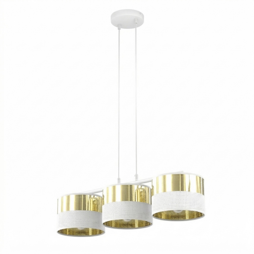 Κρεμαστό φωτιστικό σε καλώδιο LUX 3xE27/15W/230V λευκό/χρυσό