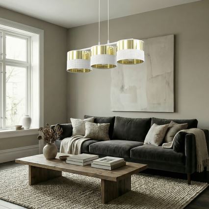 Κρεμαστό φωτιστικό σε καλώδιο LUX 3xE27/15W/230V λευκό/χρυσό