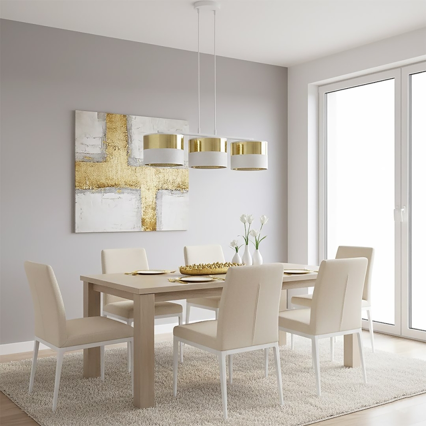 Κρεμαστό φωτιστικό σε καλώδιο LUX 3xE27/15W/230V λευκό/χρυσό