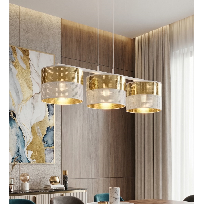 Κρεμαστό φωτιστικό σε καλώδιο LUX 3xE27/15W/230V λευκό/χρυσό