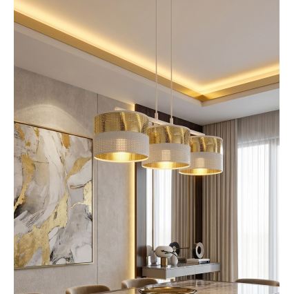 Κρεμαστό φωτιστικό σε καλώδιο LUX 3xE27/15W/230V λευκό/χρυσό