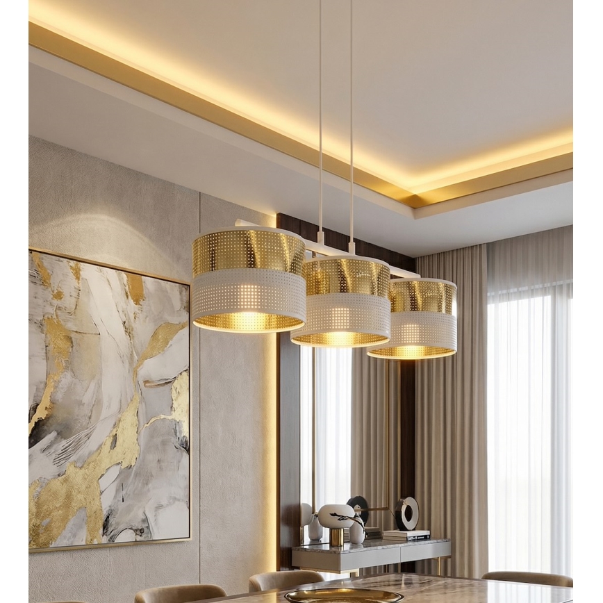 Κρεμαστό φωτιστικό σε καλώδιο LUX 3xE27/15W/230V λευκό/χρυσό