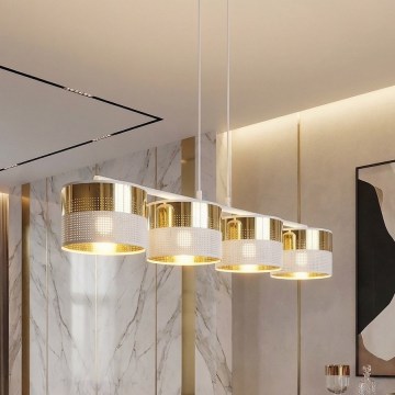 Κρεμαστό φωτιστικό σε καλώδιο LUX 4xE27/15W/230V λευκό/χρυσό