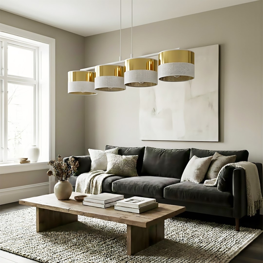 Κρεμαστό φωτιστικό σε καλώδιο LUX 4xE27/15W/230V λευκό/χρυσό