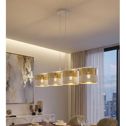 Κρεμαστό φωτιστικό σε καλώδιο LUX 4xE27/15W/230V λευκό/χρυσό