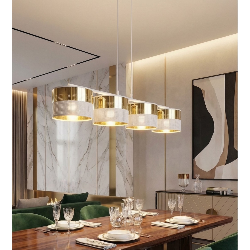 Κρεμαστό φωτιστικό σε καλώδιο LUX 4xE27/15W/230V λευκό/χρυσό