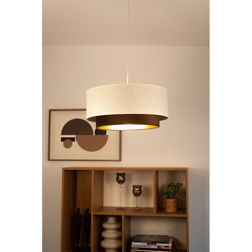 Κρεμαστό φωτιστικό σε καλώδιο NATIA 1xE27/60W/230V Ø 45 εκ. λευκό/καφέ