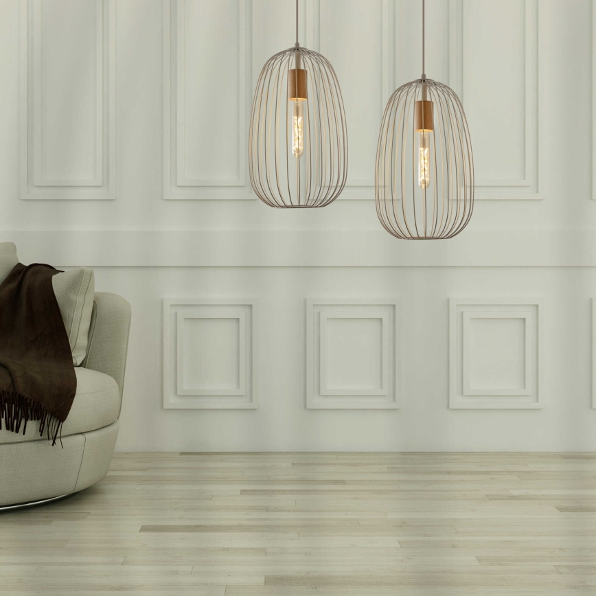 Κρεμαστό φωτιστικό σε καλώδιο OVELLA 1xE27/15W/230V Ø 25 εκ., εκρού/πεύκο