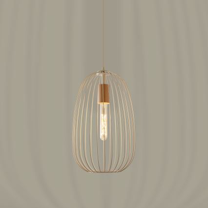 Κρεμαστό φωτιστικό σε καλώδιο OVELLA 1xE27/15W/230V Ø 25 εκ., εκρού/πεύκο