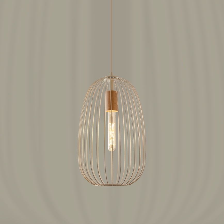 Κρεμαστό φωτιστικό σε καλώδιο OVELLA 1xE27/15W/230V Ø 25 εκ., εκρού/πεύκο