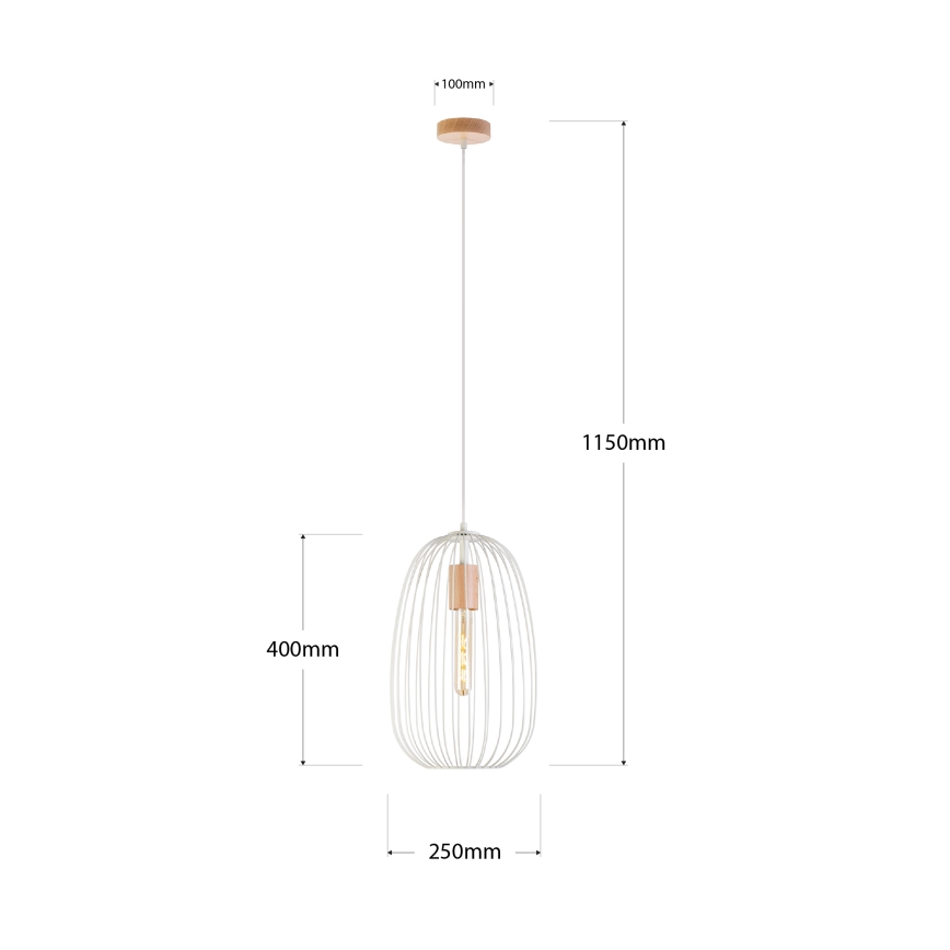 Κρεμαστό φωτιστικό σε καλώδιο OVELLA 1xE27/15W/230V Ø 25 εκ., εκρού/πεύκο