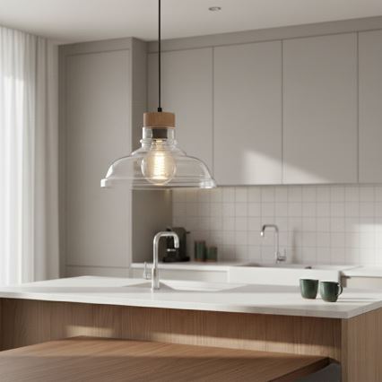 Κρεμαστό φωτιστικό σε καλώδιο SINGLE 1xE27/60W/230V Ø 28 cm δρυς