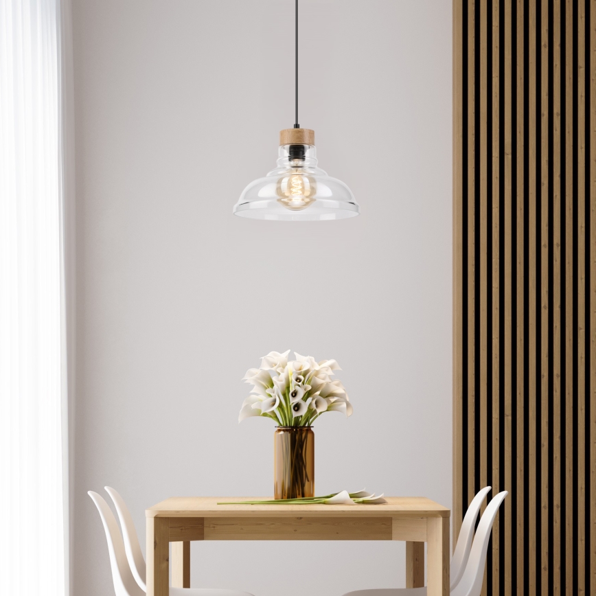 Κρεμαστό φωτιστικό σε καλώδιο SINGLE 1xE27/60W/230V Ø 28 cm δρυς