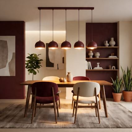 Κρεμαστό φωτιστικό σε καλώδιο SOOL 5xE27/15W/230V μπορντό
