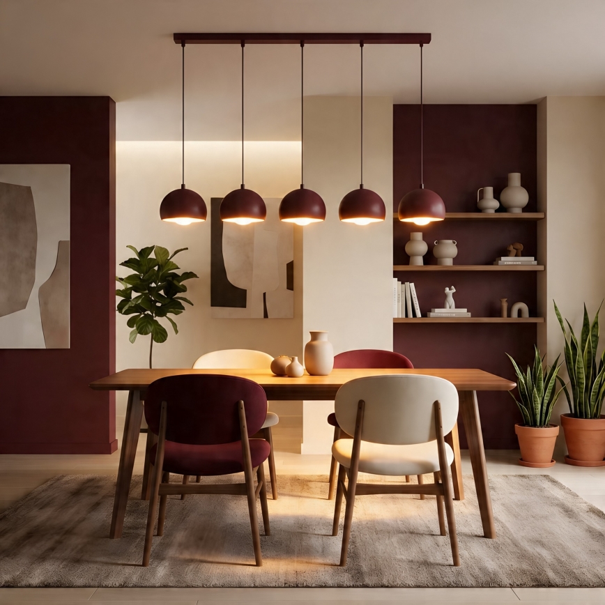 Κρεμαστό φωτιστικό σε καλώδιο SOOL 5xE27/15W/230V μπορντό