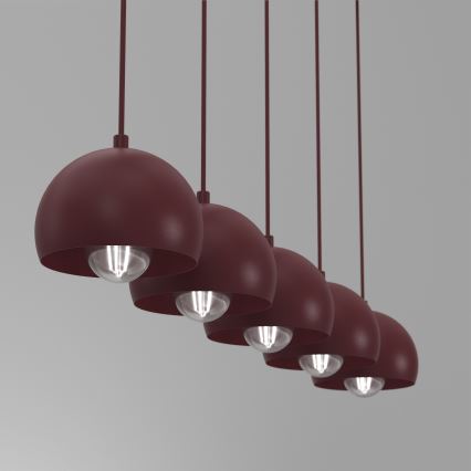 Κρεμαστό φωτιστικό σε καλώδιο SOOL 5xE27/15W/230V μπορντό