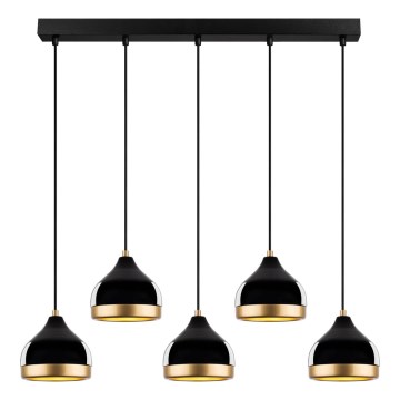 Κρεμαστό φωτιστικό σε καλώδιο YILDO 5xE27/40W/230V, μαύρο/χρυσό