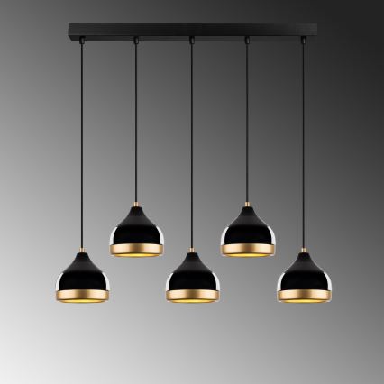 Κρεμαστό φωτιστικό σε καλώδιο YILDO 5xE27/40W/230V, μαύρο/χρυσό