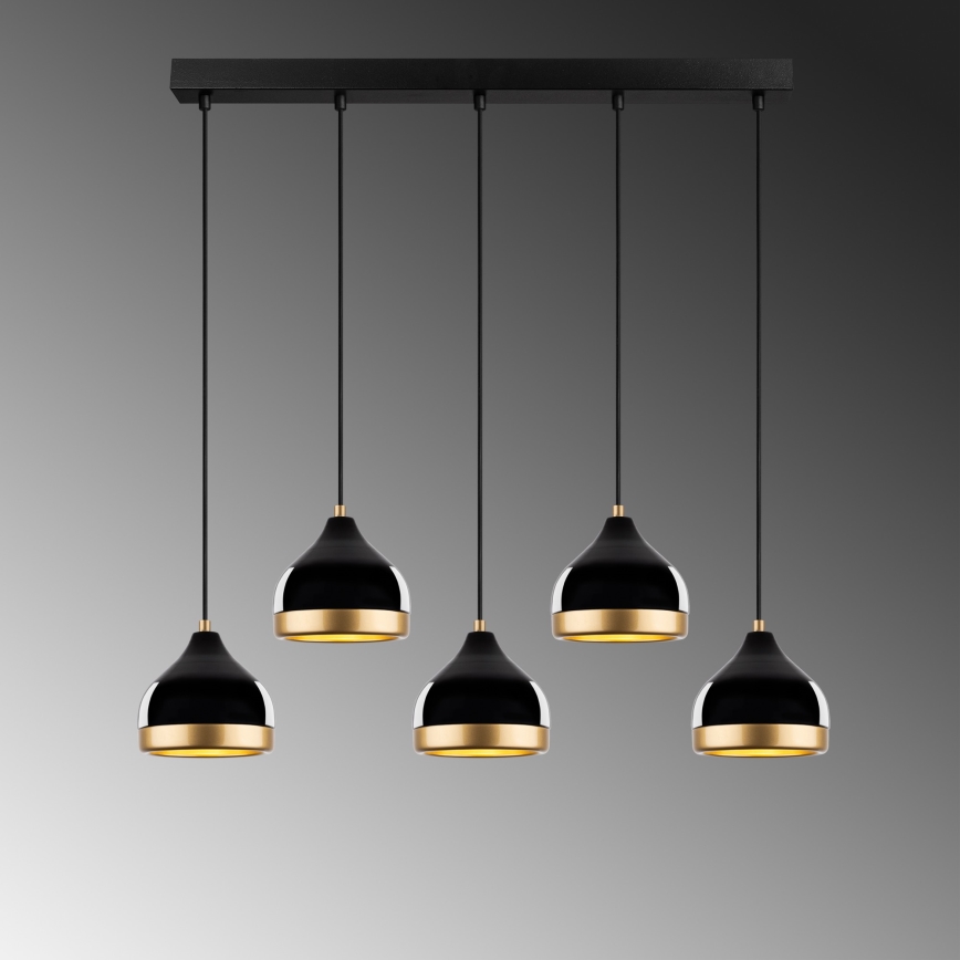 Κρεμαστό φωτιστικό σε καλώδιο YILDO 5xE27/40W/230V, μαύρο/χρυσό