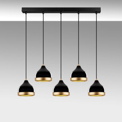 Κρεμαστό φωτιστικό σε καλώδιο YILDO 5xE27/40W/230V, μαύρο/χρυσό